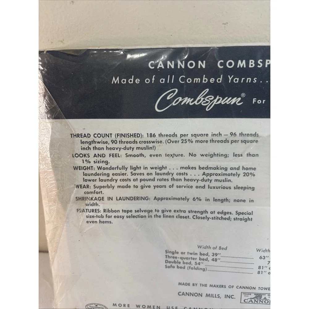 Vtg CANNON Combspun Percale Cotton Double Bed Flat Sheet WHITE 81 X 108